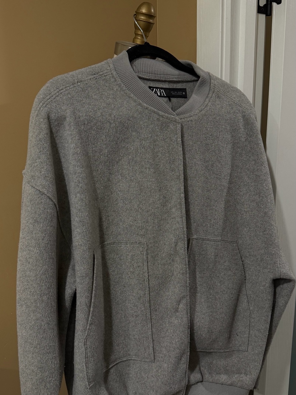 Zara Light Gray Bomber-Style Zip Sweater